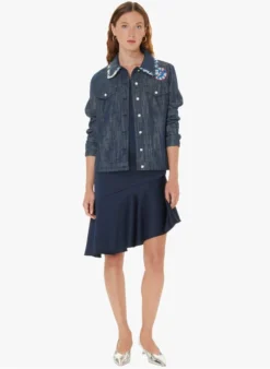 Tara Jarmon VALERIO - Getailleerd, Katoenen Spijkerjasje Met Peterpankraagje | Blauw -Kleding Winkel 4030739