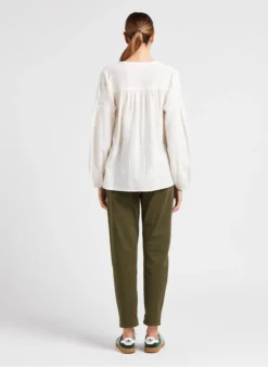 MAISON 123 TALIA - Ruimvallende, Katoenen Top Met Borduursel | Beige -Kleding Winkel 4035809