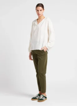 MAISON 123 TALIA - Ruimvallende, Katoenen Top Met Borduursel | Beige -Kleding Winkel 4035810