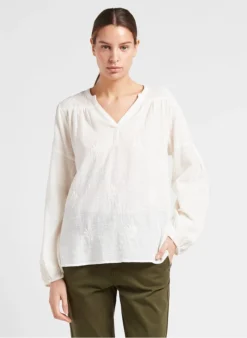 MAISON 123 TALIA - Ruimvallende, Katoenen Top Met Borduursel | Beige