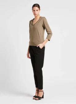 MAISON 123 CHARLOTTE - Katoenen Top Met V-hals En Stras | Bruin -Kleding Winkel 4035846