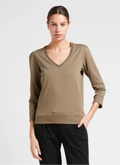 MAISON 123 CHARLOTTE - Katoenen Top Met V-hals En Stras | Bruin