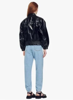 Sandro ARNOLD - Gewatteerd, Lamsleren Jasje | Zwart -Kleding Winkel 4036197