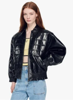 Sandro ARNOLD - Gewatteerd, Lamsleren Jasje | Zwart -Kleding Winkel 4036199