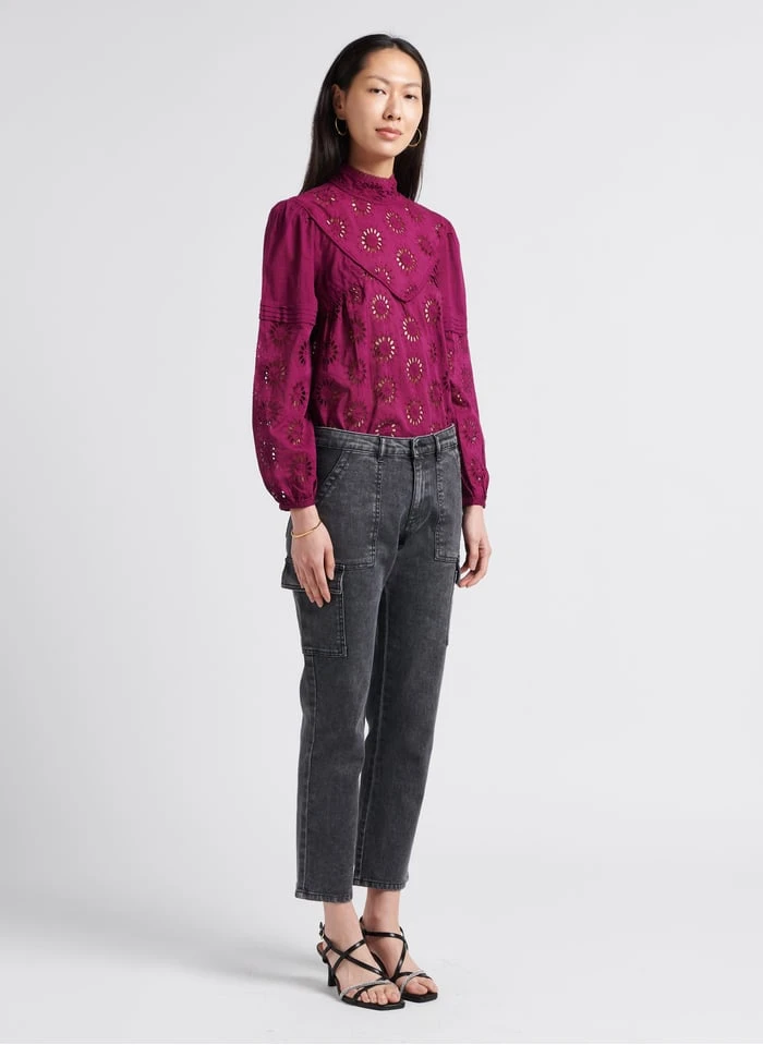 Ikks Katoenen Blouse Met Ajour En Opstaande Kraag | Roze 4 Ikks Katoenen Blouse Met Ajour En Opstaande Kraag | Roze - Afbeelding 4