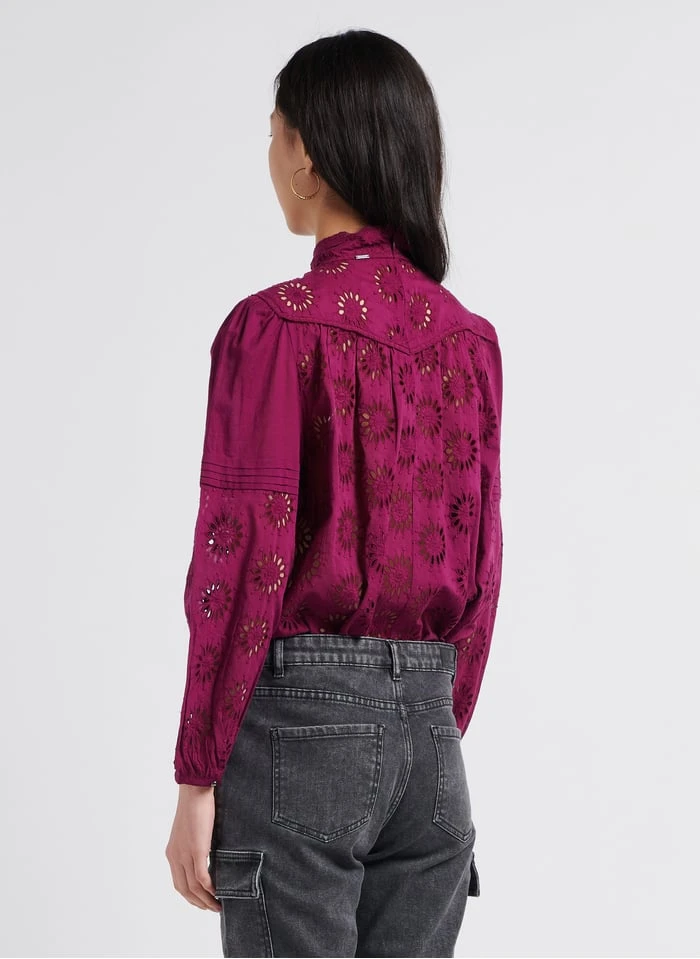 Ikks Katoenen Blouse Met Ajour En Opstaande Kraag | Roze 2 Ikks Katoenen Blouse Met Ajour En Opstaande Kraag | Roze - Afbeelding 2