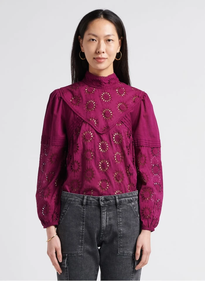 Ikks Katoenen Blouse Met Ajour En Opstaande Kraag | Roze 1 Ikks Katoenen Blouse Met Ajour En Opstaande Kraag | Roze