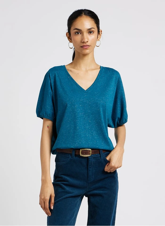 MAISON 123 CISSY - Top Van Katoenmix Met V-hals | Groen 1 MAISON 123 CISSY - Top Van Katoenmix Met V-hals | Groen