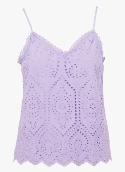 YASHOLI - Top Van Biokatoen Met Schouderbandjes En Engels Kant | Violet -Kleding Winkel 4046390