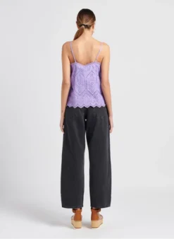 YASHOLI - Top Van Biokatoen Met Schouderbandjes En Engels Kant | Violet -Kleding Winkel 4047929