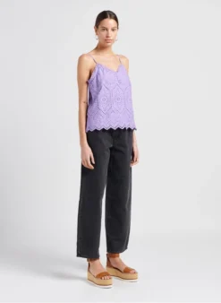 YASHOLI - Top Van Biokatoen Met Schouderbandjes En Engels Kant | Violet -Kleding Winkel 4047930