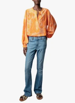 Zadig & Voltaire TIGY - Zijden Blouse Met Print | Oranje -Kleding Winkel 4048384