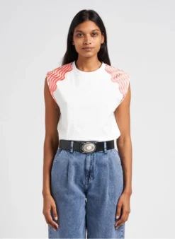 NOW - Katoenen T-shirt Met Borduursel | Wit -Kleding Winkel 4052137