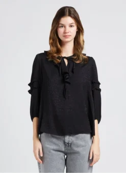 GERARD DAREL CANDICE - Blouse Van Viscose Met Peterpankraagje En Textuur | Zwart