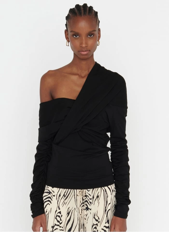 ZAPA TOVA - Blouse Van Gemengde Viscose Met Bardothals | Zwart 1 ZAPA TOVA - Blouse Van Gemengde Viscose Met Bardothals | Zwart