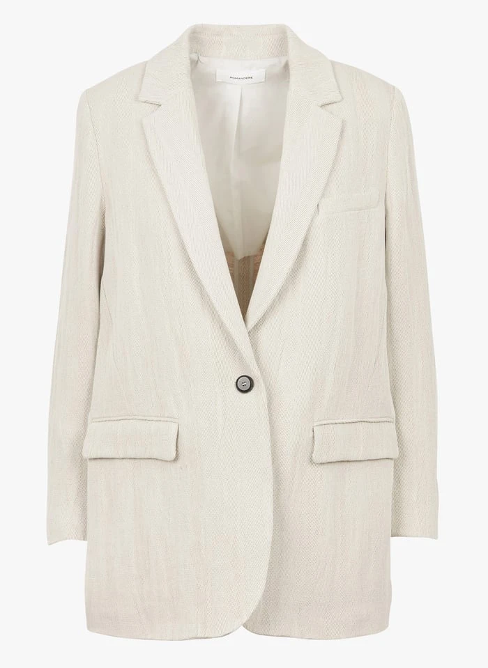 Jasje Met Reverskraag En Visgraatmotief, Linnen En Katoen | Grijs 3 Jasje Met Reverskraag En Visgraatmotief, Linnen En Katoen | Grijs - Afbeelding 3