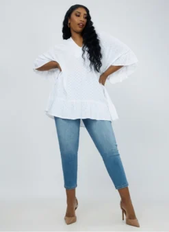 Blouse Met V-hals En Volants | Wit -Kleding Winkel 4067117