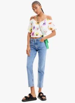 Desigual Korte Blouse Met Bloemmotief | Wit
