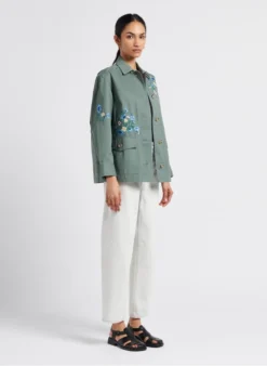 GERARD DAREL SATINE - Recht, Katoenen Jasje Met Borduursel | Kaki -Kleding Winkel 4071921