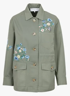 GERARD DAREL SATINE - Recht, Katoenen Jasje Met Borduursel | Kaki -Kleding Winkel 4073161