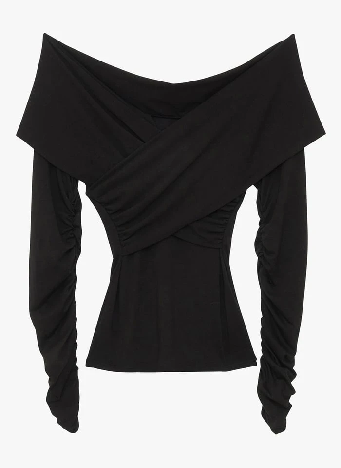 ZAPA TOVA - Blouse Van Gemengde Viscose Met Bardothals | Zwart 2 ZAPA TOVA - Blouse Van Gemengde Viscose Met Bardothals | Zwart - Afbeelding 2