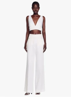 Sandro LOLITE - Croptop Met V-hals | Wit -Kleding Winkel 4077290