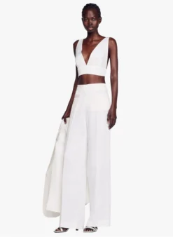 Sandro LOLITE - Croptop Met V-hals | Wit -Kleding Winkel 4077291