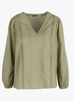 ONE STEP Katoenen Blouse Met V-hals En Geborduurde Details | Groen 8 ONE STEP Katoenen Blouse Met V-hals En Geborduurde Details | Groen -Kleding Winkel 4081460