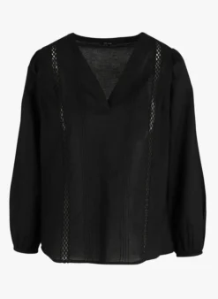 ONE STEP Katoenen Blouse Met V-hals En Geborduurde Details | Zwart 7 ONE STEP Katoenen Blouse Met V-hals En Geborduurde Details | Zwart -Kleding Winkel 4081461