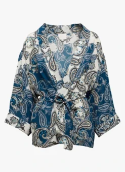 VIOLETTE - Kimono Met Ceintuur En Print | Blauw -Kleding Winkel 4083548