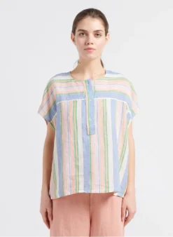 Bellerose VAHEK - Gestreepte, Linnen Top Met Ronde Hals | Blauw