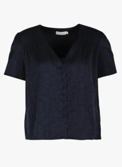 SEE U SOON Blouse Van Getextureerde Stof Met V-hals | Blauw -Kleding Winkel 4090114