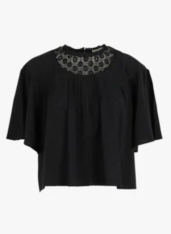 SEE U SOON Ruimvallende, Katoenen Blouse Met Details Met Ajourmotief | Zwart -Kleding Winkel 4090127