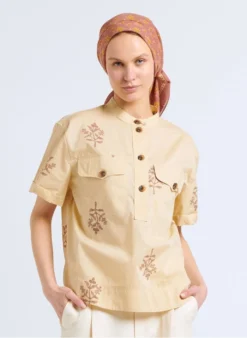 Soeur TAHITI - Top Van Poplin Katoen Met Print | Beige