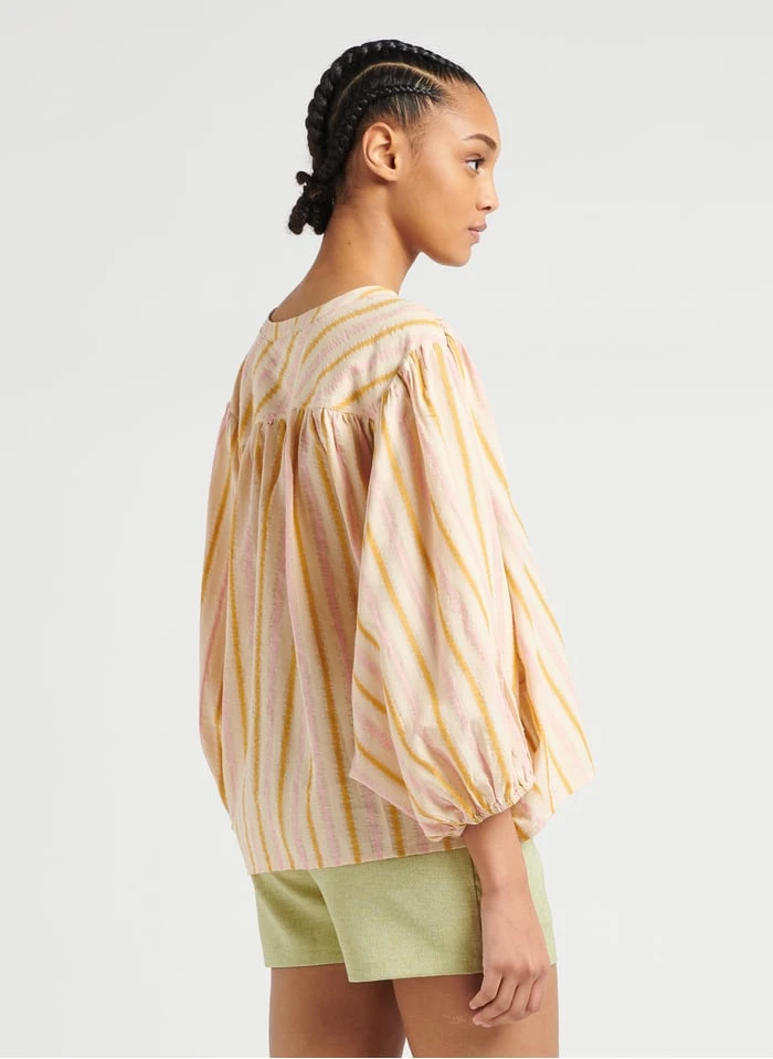 SEE U SOON Wijde Blouse Met Strepen | Beige 2 SEE U SOON Wijde Blouse Met Strepen | Beige - Afbeelding 2