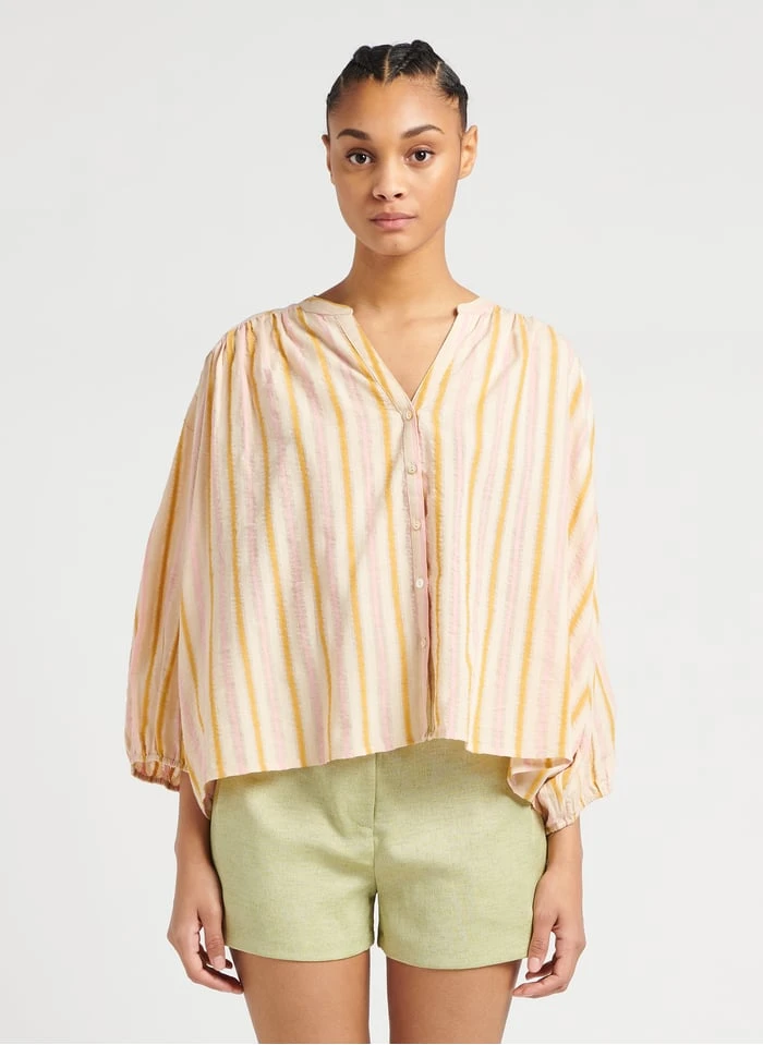 SEE U SOON Wijde Blouse Met Strepen | Beige 1 SEE U SOON Wijde Blouse Met Strepen | Beige