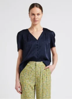 SEE U SOON Blouse Van Getextureerde Stof Met V-hals | Blauw