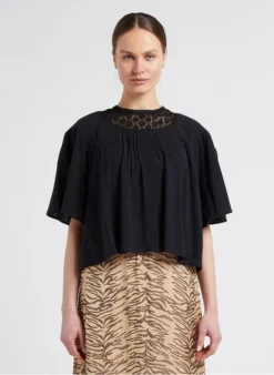 SEE U SOON Ruimvallende, Katoenen Blouse Met Details Met Ajourmotief | Zwart