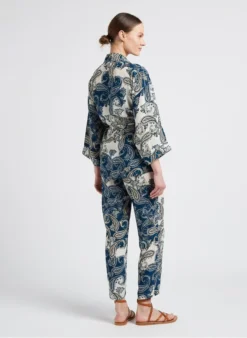 VIOLETTE - Kimono Met Ceintuur En Print | Blauw -Kleding Winkel 4099500