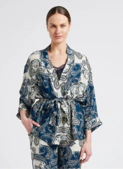 VIOLETTE - Kimono Met Ceintuur En Print | Blauw