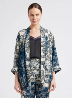VIOLETTE - Kimono Met Ceintuur En Print | Blauw -Kleding Winkel 4099506