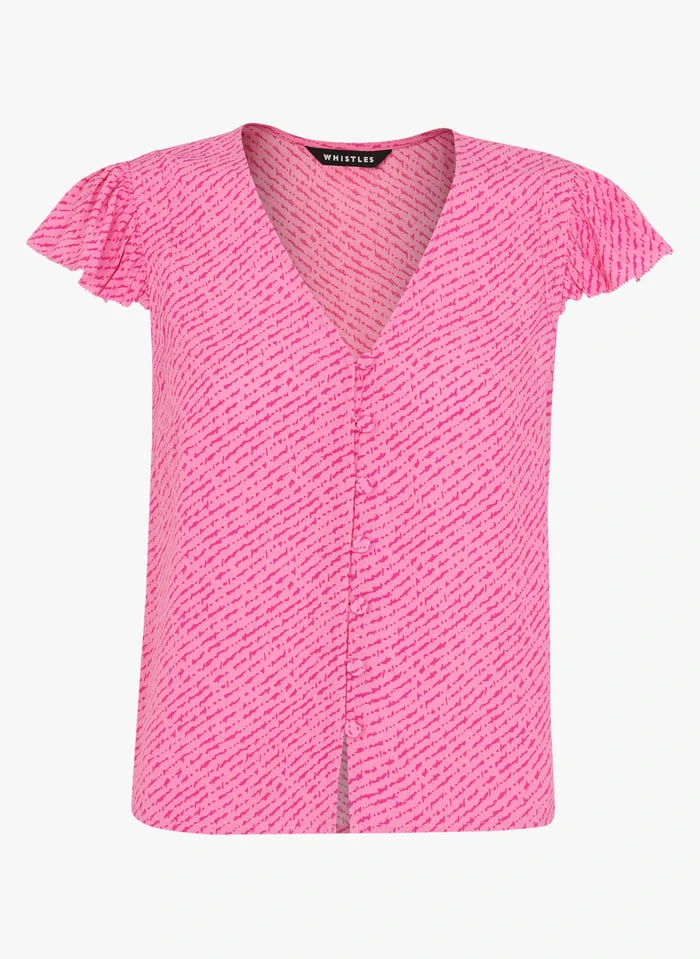 Whistles Top Van Viscose Met V-hals En Print | Roze 3 Whistles Top Van Viscose Met V-hals En Print | Roze - Afbeelding 3
