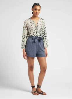 Blouse Met Print Linnen/viscoseblend Met Stretch | Wit -Kleding Winkel 4102902