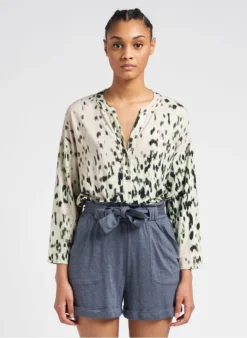 Blouse Met Print Linnen/viscoseblend Met Stretch | Wit