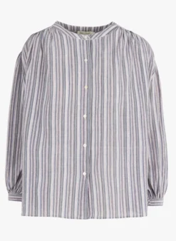 SEE U SOON Gestreepte Blouse Van Linnen En Katoen Met Glansdraad | Blauw -Kleding Winkel 4103674