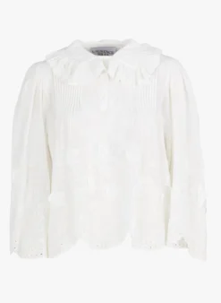 BASKET - Soepelvallende, Katoenen Blouse Met Borduursel | Wit -Kleding Winkel 4104668