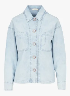 Sessun ASHTON - Licht Jasje Met Klassieke Kraag Katoenblend | Jeans Verschoten -Kleding Winkel 4108442