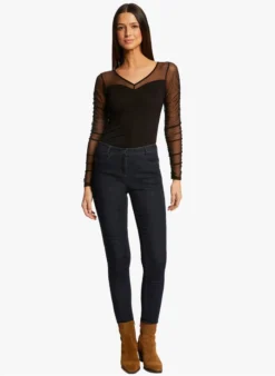 MORGAN TCAMEL - Top Met V-hals Van Plumetis | Zwart -Kleding Winkel 4111793