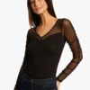 MORGAN TCAMEL - Top Met V-hals Van Plumetis | Zwart