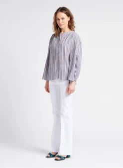 SEE U SOON Gestreepte Blouse Van Linnen En Katoen Met Glansdraad | Blauw -Kleding Winkel 4112397